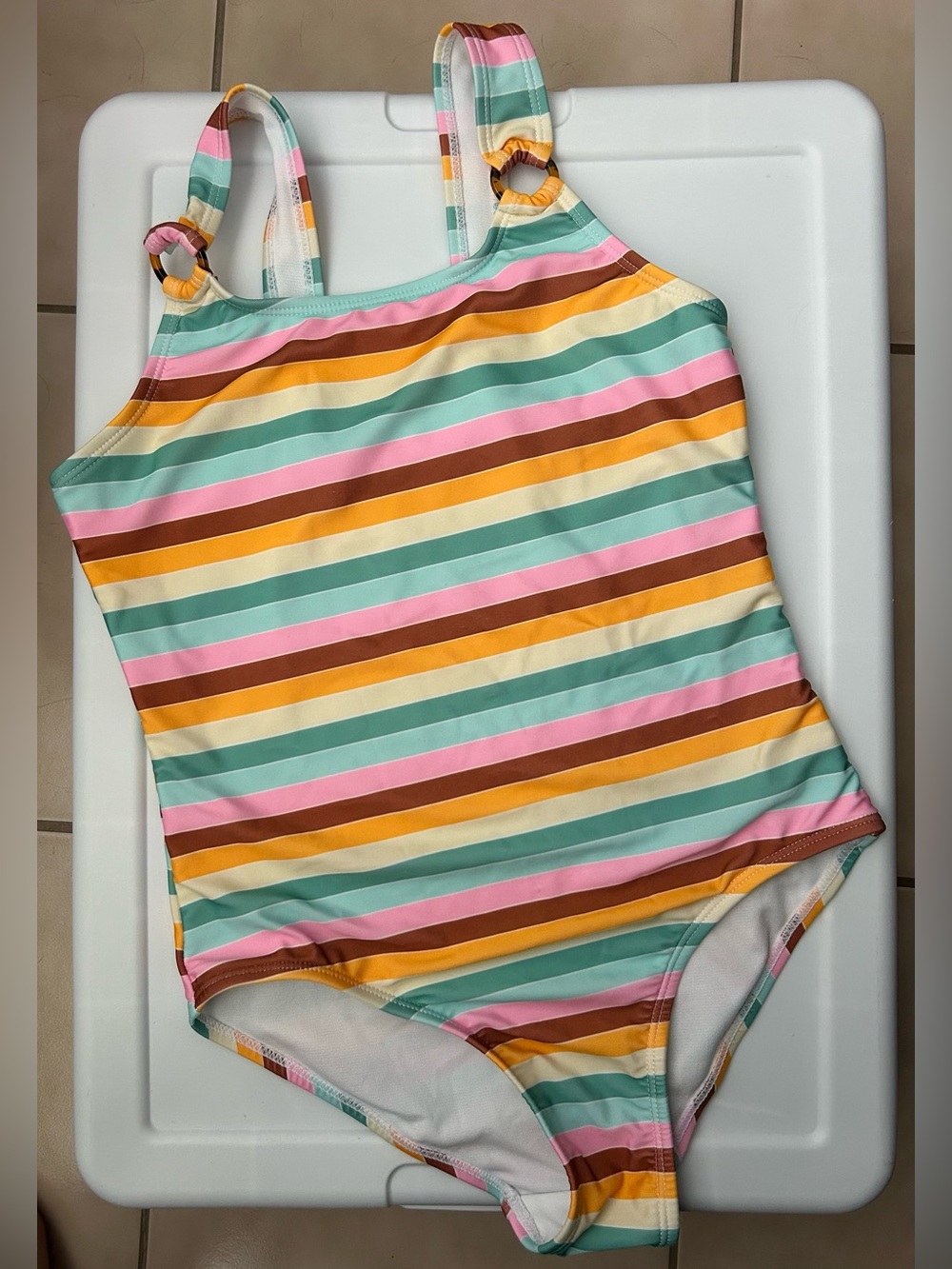 EUC Wonder Nation Girls' Striped One-Piece Swimsuit